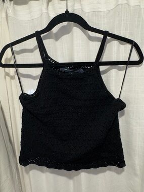 French Connection 100% Cotton Black Crochet Knit Cami Top - Size S